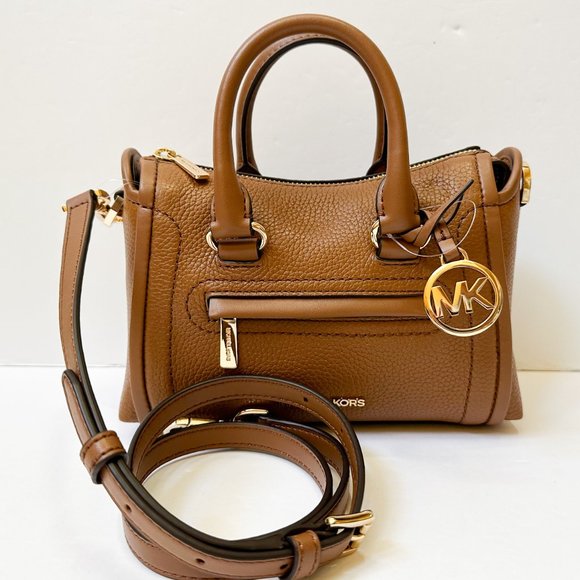 Michael Kors Carine Extra-Small Top Zip Satchel Shoulder Crossbody Bag Brown